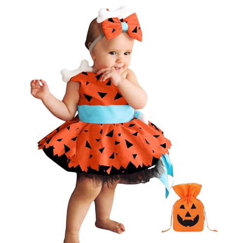 Halloween Kiesel Mädchen Baby Kostüm Kleid Feuerstein Kinder Neugeborenes Feuerstein Steinzeit Niedlicher Fancy Cosplay Party Outfit von Generisch