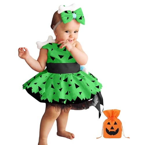 Halloween Kiesel Mädchen Baby Kostüm Kleid Feuerstein Kinder Neugeborenes Feuerstein Steinzeit Niedlicher Fancy Cosplay Party Outfit von Generisch