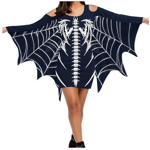 Halloween Kleid Damen Gruselig Skelett Fledermausärmel Blutbefleckt Schmale Passform Gothic Kleidung Kostüm Gruseliges Bodycon Minikleid Karneval Vampir Urlaub Abschlussball, Marine, XL Halloween Kleid Damen Gruselig Skelett Fledermausärmel Blutbefleckt Schmale Passform Gothic Kleidung Kostüm Gruseliges Bodycon Minikleid Karneval Vampir Urlaub Abschlussball, Marine, XL von Generisch