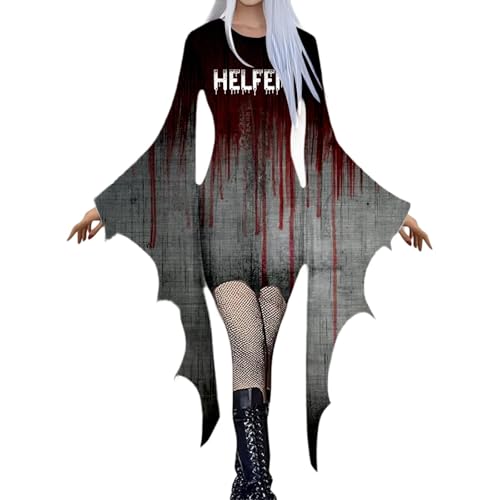 Halloween Kostüm Damen Fledermaus Blutiges Aufdruck Kleid Zombie Kostüm Vampir Kostüme für Erwachsene Gothic Kleidung Damen Gruselig Cosplay Langarm Bodycon Minikleid Halloween Kostüm Damen Fledermaus Blutiges Aufdruck Kleid Zombie Kostüm Vampir Kostüme für Erwachsene Gothic Kleidung Damen Gruselig Cosplay Langarm Bodycon Minikleid von Generisch