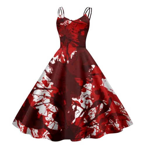 Halloween Kostüm Damen Gruselig, Blutiges Gruselige Aufdruck Kleid Horror Blutspritzer Elegant Ärmellos Kleid, Gothic Cosplay Karnevalskleid Costume für Frauen Halloween Kostüm Damen Gruselig, Blutiges Gruselige Aufdruck Kleid Horror Blutspritzer Elegant Ärmellos Kleid, Gothic Cosplay Karnevalskleid Costume für Frauen von Generisch