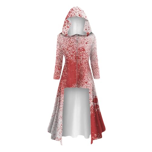 Halloween Kostüm Damen Mit Taschen Cosplay Damen Kleidung Schädel Gedruckt Große Größen Halloween Kostüm Damen Prinzessin Kostüm Witch Costume Women Partykleid Kapuzenkleid Damen 2024 Dunkelrot M von Generisch