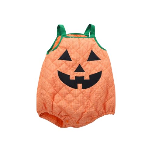 Halloween-Kostüme für Babys, Mädchen und Jungen, Mein erstes Halloween-Outfit für Kleinkinder, ärmelloser Kürbis-Strampler (B, 12–18 Monate) von Generisch