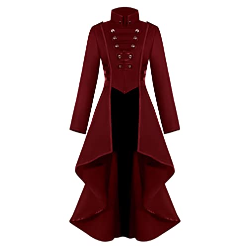 Halloween-Kostüme für Damen, Renaissance, Gothic, Frack, Mittelalter, Steampunk-Korsett, Jacke, Stehkragen, Smoking-Kleid 2024, rot, 36 von Generisch