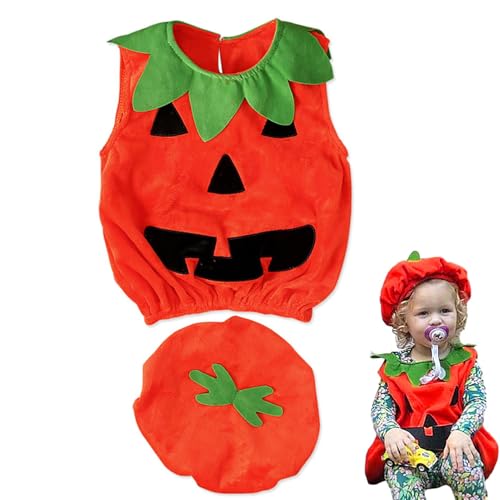 Halloween Kür-bis Kostüm Baby Weste Tops mit Hut Kür-bis Sweatsuits Cosplay Kür-bis Kostüm für Kinder Halloween Kür-bis Overall Set für Baby Festlich Pumpkin Cosplay Sets Oberteil Neugeborenen von Generisch