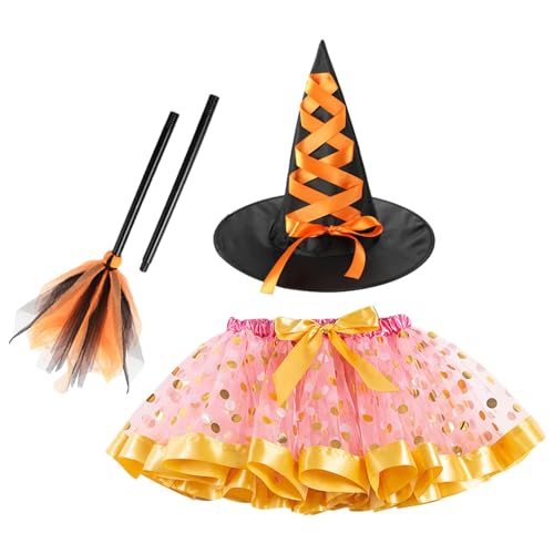 Halloween-Mädchen-Tutu-Kostüm,Halloween-Kostüm für Mädchen | Feiertags-Rollenspiel-Outfit-Set mit Hut und Besen | Kinder-Cosplay-Bekleidung für Schulspiele, Geburtstagsfeiern, Halloween-Partys von Generisch