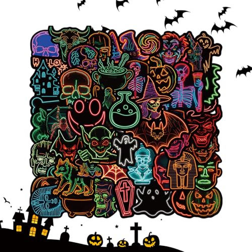 Halloween Neon -Aufkleber - 50pcs Scary Decals Pack | Wasserdichte Halloween -Aufkleber Für Kinder Und Erwachsene | Spooky Wasserflasche, Laptop, Notebook, Skateboard Und Partydekoration Für Urlaubsfe Halloween Neon -Aufkleber - 50pcs Scary Decals Pack | Wasserdichte Halloween -Aufkleber Für Kinder Und Erwachsene | Spooky Wasserflasche, Laptop, Notebook, Skateboard Und Partydekoration Für Urlaubsfe von Generisch
