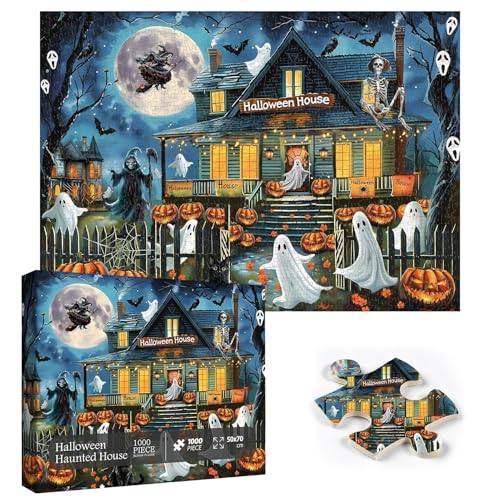 Halloween-Puzzle | 1000-teiliges Puzzle | Brettspiel für Familien-Spielabende | Sammlerpuzzle | Halloween-Gespenstisches Puzzlespiel | Heimdekoration, Autu Puzzle von Generisch