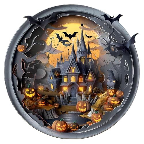 Halloween Puzzle Kinder 100 Teile Halloween Schloss Jigsaw Puzzle Holz Halloween Deko 32cm Spooky Puzzles Für Jungs Und Mädchen von Generisch