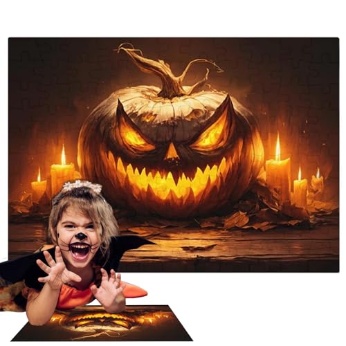 Halloween-Puzzles,Halloween-Puzzle, Halloween-Puzzle, Puzzle-Herausforderung, Papierpuzzle, Festival-Heimdekoration, Kürbislaternen-Urlaubspuzzle für Spieleabende und Partyzubehör von Generisch