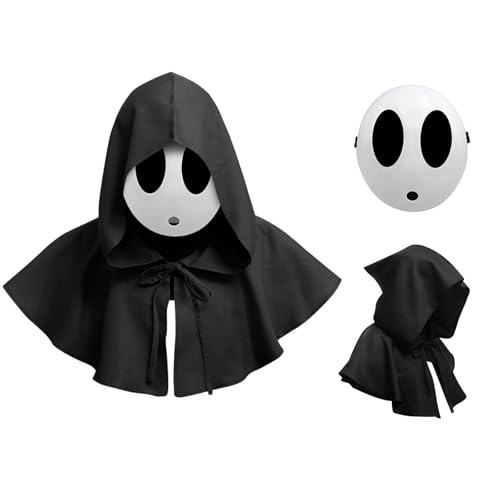 Generisch Shy Guy Maske Weiße Anime Maske mit Rittermantel für Jungen Mädchen Halloween Party Cosplay (Black, Girl) von Generisch