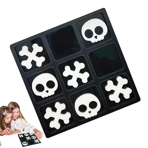 Halloween-Tic-Tac-Toe-Spiel, Halloween-Partygeschenke, hölzernes Tic-Tac-Toe-Brett, Nullen- und Kreuze-Spiel mit Totenkopf-Knochen-Dekorationen, Xo-Schach-Spaß-Brettspiele für Familie und Kinder von Generisch