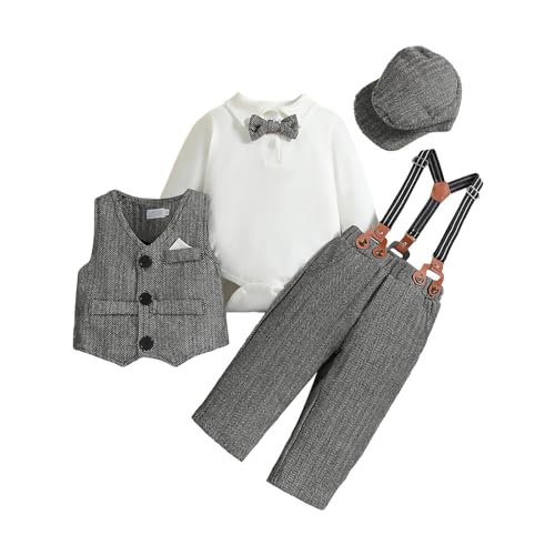 Hasen Kostüm Baby Kleinkind Kinder Gentleman's Kleid Kostüm 4PCS Hemden + Weste + Hosen + Hut Kind Baby Outfits 0 2 Baby Zwillinge Kleidung (Grey, 0-6 Months) von Generisch