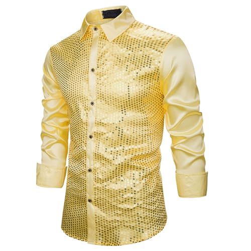 Hemd Weihnachten Herren, Karneval Kostüm Herren Button Disco Party Kostüm Schmale Passform 70er Jahre Outfit Herren Glänzende Glitzer Jacket Herren Langarm Cosplay Kostüm Für Karneval Party Rock Club von Generisch