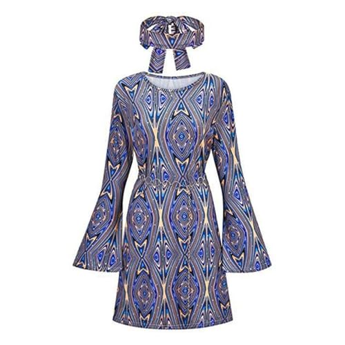 Hippie Kostüm Damen Karneval Kostüm Damen Kleid 60er Kleidung 80er 70er Jahre Bekleidung Damen Mit Hippie Hippie Accessoires Faschingskostüm Karneval Cosplay Outfits Hippie Kleidung Blau XXL von Generisch