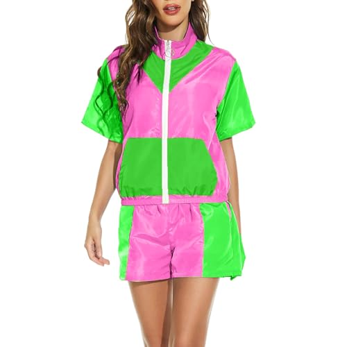 Hippie Kostüm Damen Karneval Kostüm Damen Trainingsanzug Jacke Hose 60er 70er Jahre Bekleidung Damen Mit Hippie Disco Outfit Kostüm Hippie Accessoires Outfits Party Karneval Mädchen Rosa XL von Generisch