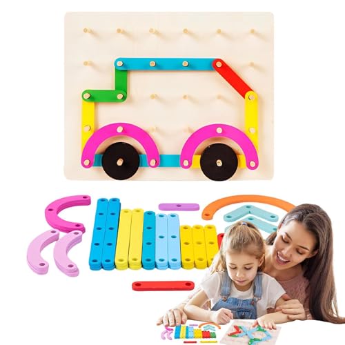 Hölzerne Peg -Board -Puzzle, Farbstift -Matching -Spiel, Stapelformen Pegboard Toys, Kreatives Bildungsform Tischspiel für Vorschullernen von Generisch