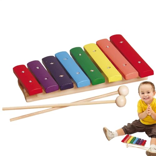 Hölzerne Schlaginstrumente für Kinder, Musikspielzeug in neutralen Farben für Kleinkinder, Präzise abgestimmte farbenfrohe Trommel- und Schlaginstrumente für Kinder, Boho-Xylophon mit 8 Tönen, sicher von Generisch