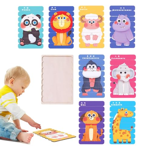 Hölzerne Tierrätsel, Puzzle-Set mit Tiermotiven - Buntes passendes Puzzle | 8X hölzerne Kinder Reisespiele, Feinmotorik -Lernwerkzeug für, Mädchen von Generisch