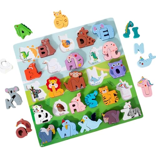 Holz-Alphabet-Tierpuzzles, Tier-Alphabet-Matching-Spiel, Passendes Holzpuzzlespiel, Holz-Alphabet-Puzzle für Kinder, Mädchen, von Generisch