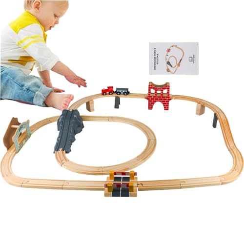 Holz-Eisenbahn-Gleisset,Holz-Eisenbahn-Gleis-Set,Wechselbarer Eisenbahnschienenbausatz | Winziges Eisenbahnset-Spielzeug mit Eisenbahngleis, Eisenbahnset, Weihnachtsspielzeug für Kinder im Alter von 3 von Generisch