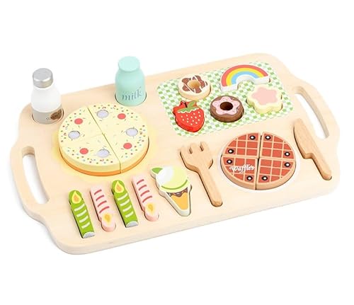 Holz-Kochspielzeug für Kinder, Holz 3D Puzzle Kücheset, 3D Puzzle küche mit Pfanne und Bratpfanne, Küchenspielzeug-Set mit Gemüse und Utensilien, Lernspielzeug (Tea Set) von Generisch