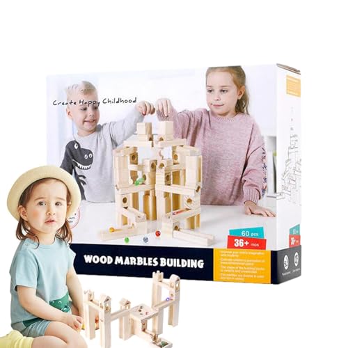 Holz-Marmorbahn,Holz-Marmorbahn | 60-teiliges Konstruktionsspielset,Kreative lustige hölzerne Marmor-Labyrinth-Lauf-STEM-Lerngeschenke für und Mädchen von Generisch