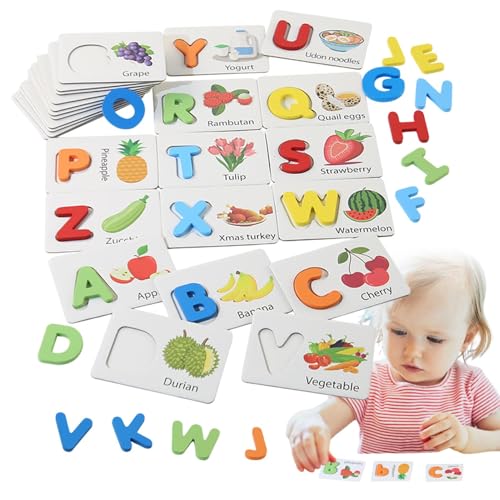 Holz-Rechtschreib-Lernspielzeug, Alphabet-Lernkarten für Kinder,Passende Alphabet-Puzzlekarten aus Holz | Fruchtkognition, Rechtschreibung, englische Wörter, Karten, Spielzeug für Vorschulkinder von 3 von Generisch