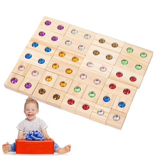 Holzbausteine Set - Regenbogenstapelwürfel Spielzeugset | Acrylblockkonstruktion für Kinder 3+ | Pädagogische Regenbogen -Stapel -Tower -Spiel für Kleinkinder, Entwicklung von Feinmotorik -Fähigkeit von Generisch