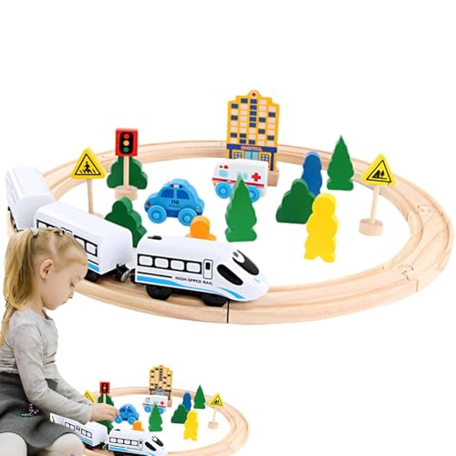 Holzeisenbahn-Set-Gleise - 26 Teile/Satz Motorisiertes Eisenbahnset für Kinder | Holzeisenbahn-Akku-Lokomotive, motorisiertes Zugzubehör für Kinder ab 3 Jahren von Generisch