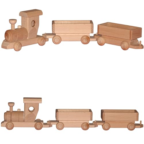 Holzeisenbahn Spielzeug für Kinder ab 3 - Handgemachte Holz Zug mit 2 Waggons - Eisenbahn 56 cm Lang - Natürliches Holzspielzeug Hergestellt in EU aus Buchenholz - Mädchen und Jungs Geschenke von Generisch