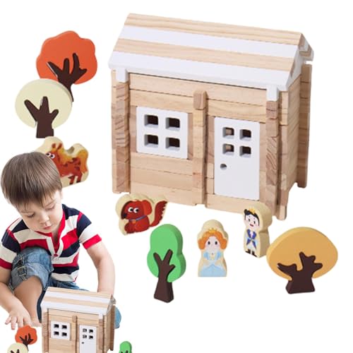 Holzklötze für Kinder, 3D-Holzpuzzle | Interaktive Holzpuzzle-Bausteine,Lern- und Bildungsspielzeug, intelligentes Hausbauspielzeug, Holzbauset für den Innenbereich von Generisch