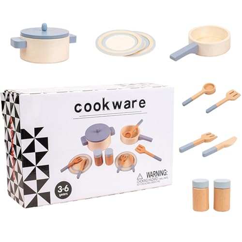 Holzkochspielzeug - Täuschung Küchenspielset, Bildungstöpfe Pfannen, langlebiges Spielkochgeschirr, kreative Lernutensilien, 10 -teiliges Accessoires Kit | Unterhaltsame Spielzeit für Kleinkinder Kind Holzkochspielzeug - Täuschung Küchenspielset, Bildungstöpfe Pfannen, langlebiges Spielkochgeschirr, kreative Lernutensilien, 10 -teiliges Accessoires Kit | Unterhaltsame Spielzeit für Kleinkinder Kind von Generisch