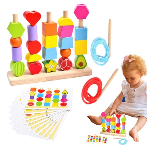 Holzperlen-Reihenfolge-Spielzeug,Perlen-Reihenfolge-Spielzeug-Set | Holz-Lernpuzzles Formsortierspielzeug,Matching Shapes Stacker STEM Vorschul-Lernspielzeug für Kinder im Alter von 3–6 Jahren von Generisch