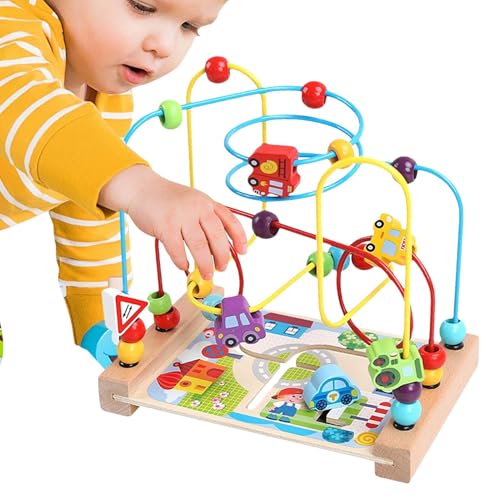 Holzperlenlabyrinth Spielzeug für Kleinkinder,Achterbahn Perlenlabyrinth - Spielzeug Bead Holzlabyrinth Untersetzer Roller | Sensorisches Vorschul-Lernspielzeug, Track-Spieltischspielzeug fü von Generisch