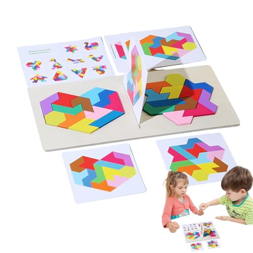 Holzpuzzleblock, Holzpuzzleblöcke für Kinder,Rätsel Manipulative Spiele - Holzpuzzle, Blöcke, geometrisches Tangram, Denksportaufgaben, buntes Formmuster, Lernspielzeug für Kinder von 3–5 Jahren von Generisch