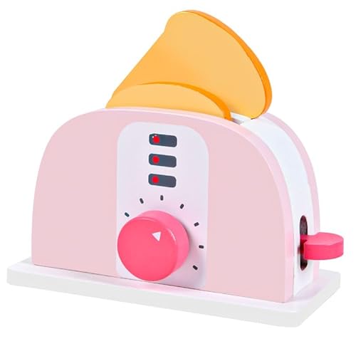 Holzspielzeug Toaster, Rosa mit Weiß, Kinderküche Zubehör mit Drehknopf und Toast, Rollerspiel, Spielset von Generisch