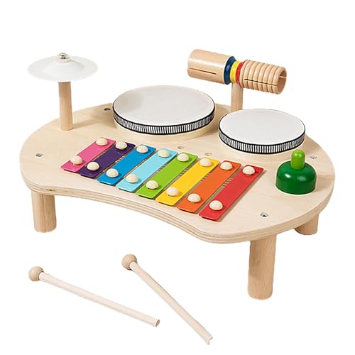 Holztrommel für Kleinkinder, Kleinkindtrommel-Musikspielzeug - 5-in-1-Lernspielzeug für Kleinkinder mit Musiktrommel aus Holz,Kinder im Alter von 1–3 Jahren verbessern die Feinmotorik. Spielzeug für A von Generisch