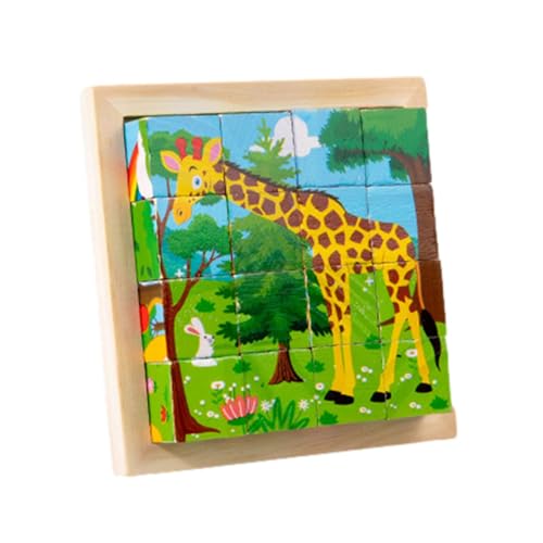 Holzwürfel -Puzzle - Baby Lernwürfel Rätsel | 6 iin 1 Tierpuzzle | 3 D -Holz -Puzzles, Vorschule Lernspielzeug, Bildungsspiele mit Aufbewahrungsschalen für Kinder, Mädchen und von Generisch