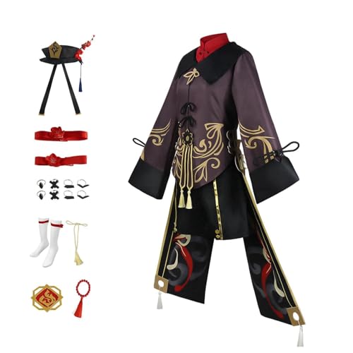 Hutao Cosplay, Cosplay-Komplettsets, HuTao Cosplay-Kostüm-Set, Genshin Chinesischer Stil, Halloween-Kostüme, Hut, Socken, Zubehör, Outfit von Generisch