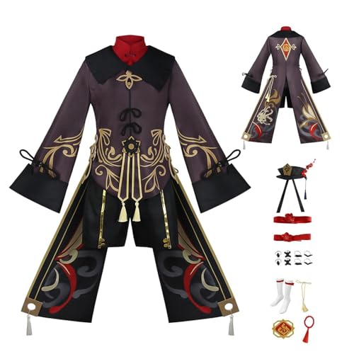 Hutao Cosplay, Cosplay-Komplettsets, HuTao Cosplay-Kostüm-Set, Genshin Chinesischer Stil, Halloween-Kostüme, Hut, Socken, Zubehör, Outfit von Generisch