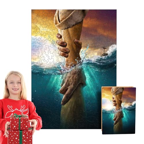 Jesus-Holzpuzzle, Holz-Jesus-Puzzlespielzeug, Ausgestreckte Hand Jesus Puzzle, Wand-Puzzle-Dekoration „Hand Gottes“ für Familie, Freunde, Spieleabend, für Arbeitszimmer, Schlafzimmer von Generisch