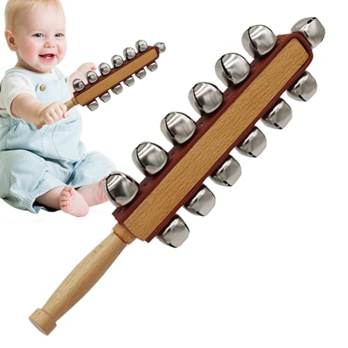 Jingle Bell Instrument, Handglocken aus Holz - Musikalische Percussion-Handschlittenglocken - 13 Bell Stick Musical Percussion, hölzerne Shaker Jingle Bells für die Weihnachtsdekoration im Ferienhaus von Generisch