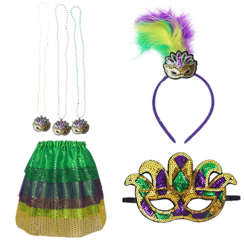 Karnevalskostüm-Zubehör-Set, Tutu-Rock, Stirnbänder, Perlen für Damen, Party, Karneval, Damenkostüm, 3-teilig, 4 Stück, 5 Stück von Generisch