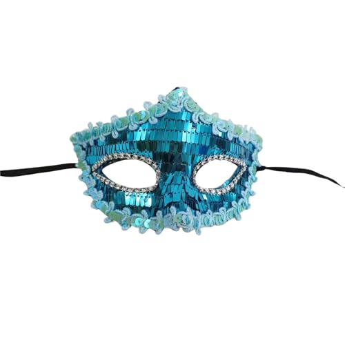 Karnevalsmaske Halbmaske Pailletten Design Maskenball Maske mit Glänzender Verzierung Venezianische Maske Damen Verstellbare Passform Hochwertige Verarbeitung (Blue, One Size) von Generisch