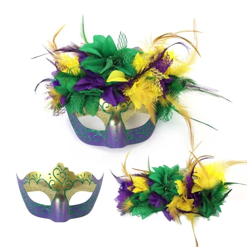 Karnevalsmasken für Erwachsene Maskerade Maske Karneval Party Ball Kostüme Zubehör Kopfbedeckung 2025 Faux Federn Venezianische Fake Flower Karneval Party Karneval Maske Maskerade von Generisch