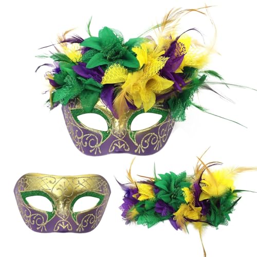 Karnevalsmasken für Erwachsene Maskerade Maske Karneval Party Ball Kostüme Zubehör Kopfbedeckung 2025 Faux Federn Venezianische Fake Flower Karneval Party Karneval Maske Maskerade von Generisch