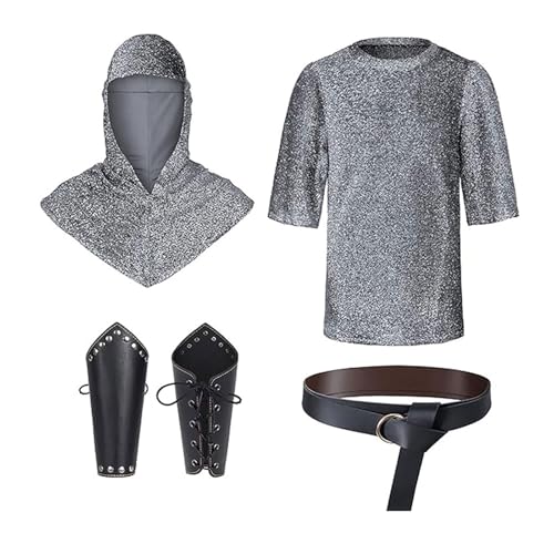 Kettenhemd Herren Mittelalterlicher Ritter Imitative Kette Coif Mittelalter Ritter Cowl Kreuzritter Kostüm Cosplay Kleidung Armschienen Taille Gürtel Set Halloween Outfit Kettenhemd Herren Mittelalterlicher Ritter Imitative Kette Coif Mittelalter Ritter Cowl Kreuzritter Kostüm Cosplay Kleidung Armschienen Taille Gürtel Set Halloween Outfit von Generisch