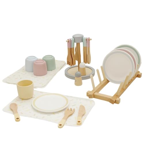 Kids Cookware Playset, Kids Learning Toys, Play Kitchen Dishes Set, Wooden Play Kitchen Plates and Bowls Set, 33pcs Pretend Cooking Accessories for Kids Boys and Girls von Generisch