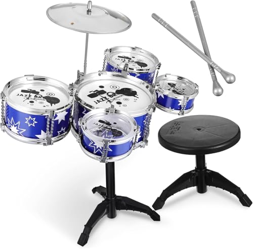 Kids Drum Set Music Toy Drum Set for Toddlers Ages 3-5 Jazz Drum Kit with Stool, 3 Drums Percussion Musical Instruments Toys for 3 4 5 Year Old Boys Girls Gifts von Generisch